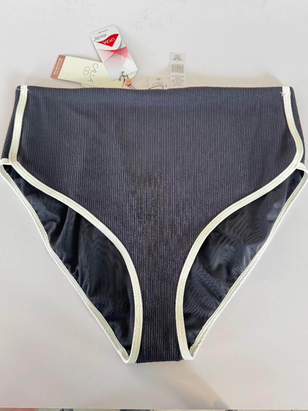 CALIA Tipped High-Rise Tummy-Control Bikini Bottom